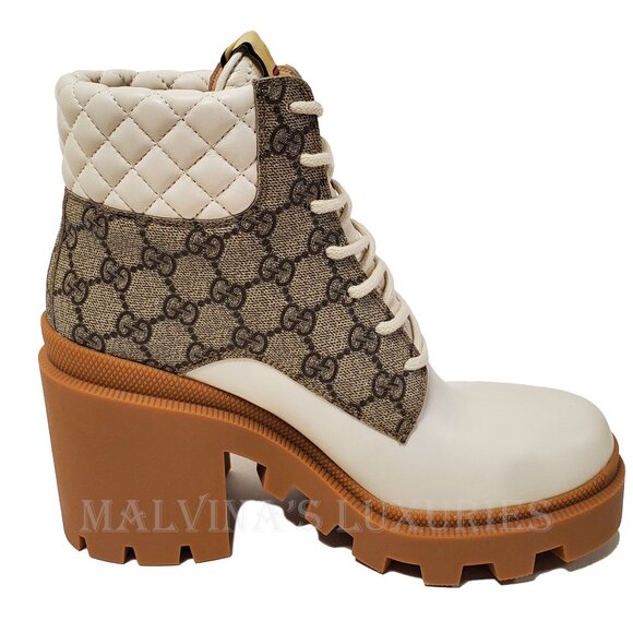 GUCCI BOOTS GG LOGO PLATFORM BLOCK HEEL ANKLE BOOTIES QUILTED - Picture 11 of 16